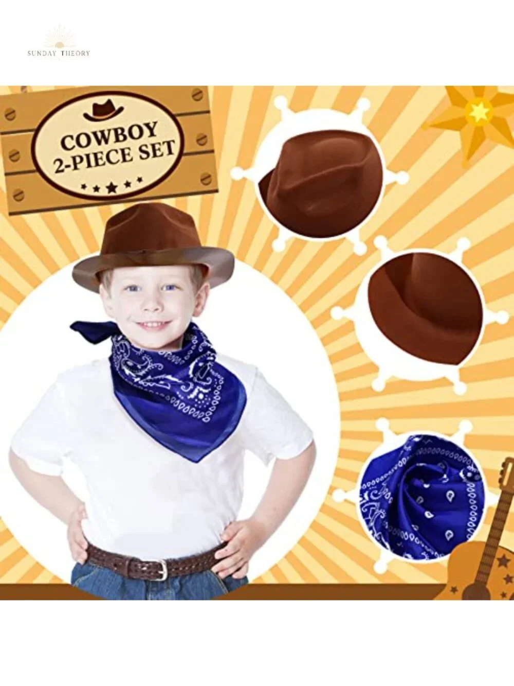 24pc Western Cowboy Party Hats with Paisley Bandanas, Kids Costume Accessories,
